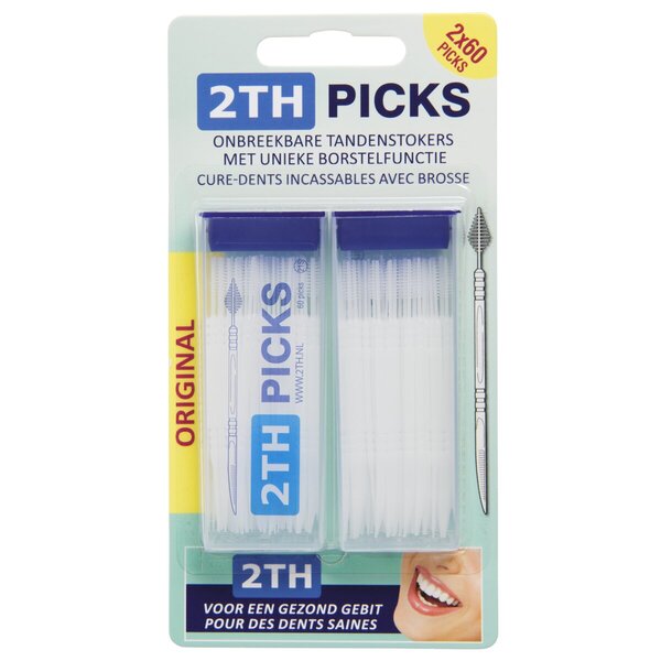 2TH Picks Nerozbitné párátka s unikátní funkcí kartáčku<br>2 x 60 kusů