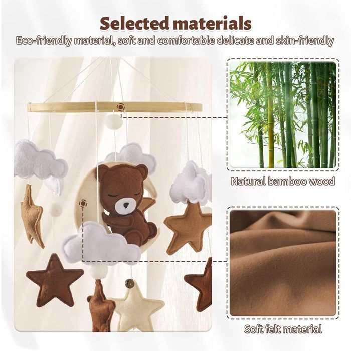Babymobiel met houten ring en schattige dieren voor babywiegjes, zowel voor jongens als meisjes.