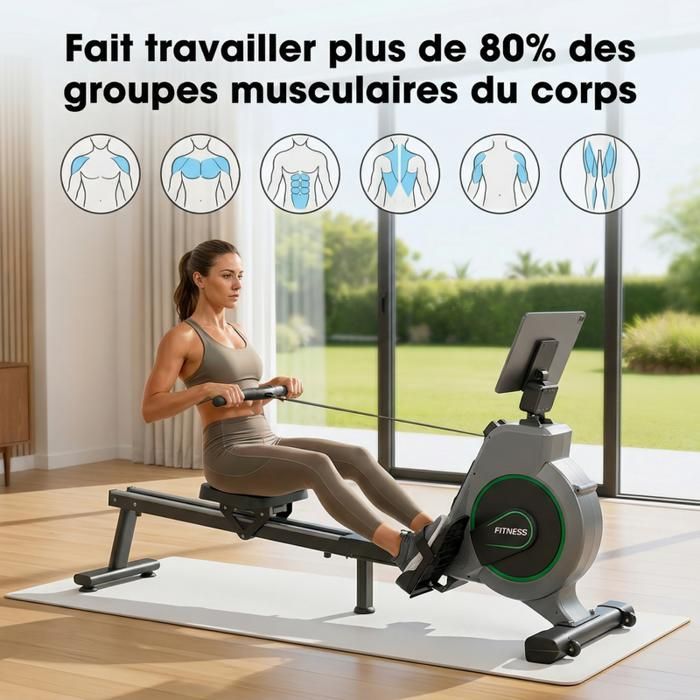 Magnetic Rowing Machine - 16 Resistance Levels - 160kg Capacity - LCD Screen - Kinomap Compatible - Robust and Stable - Quiet