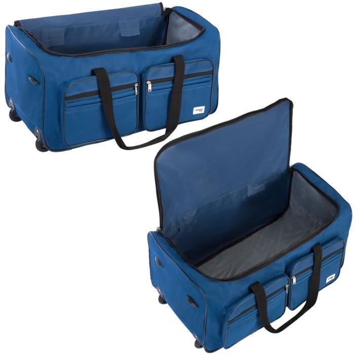 Bolsa de viaje Monzana de 85 litros, color azul, con ruedas, asa telescópica y 2 ruedas con bloqueo.