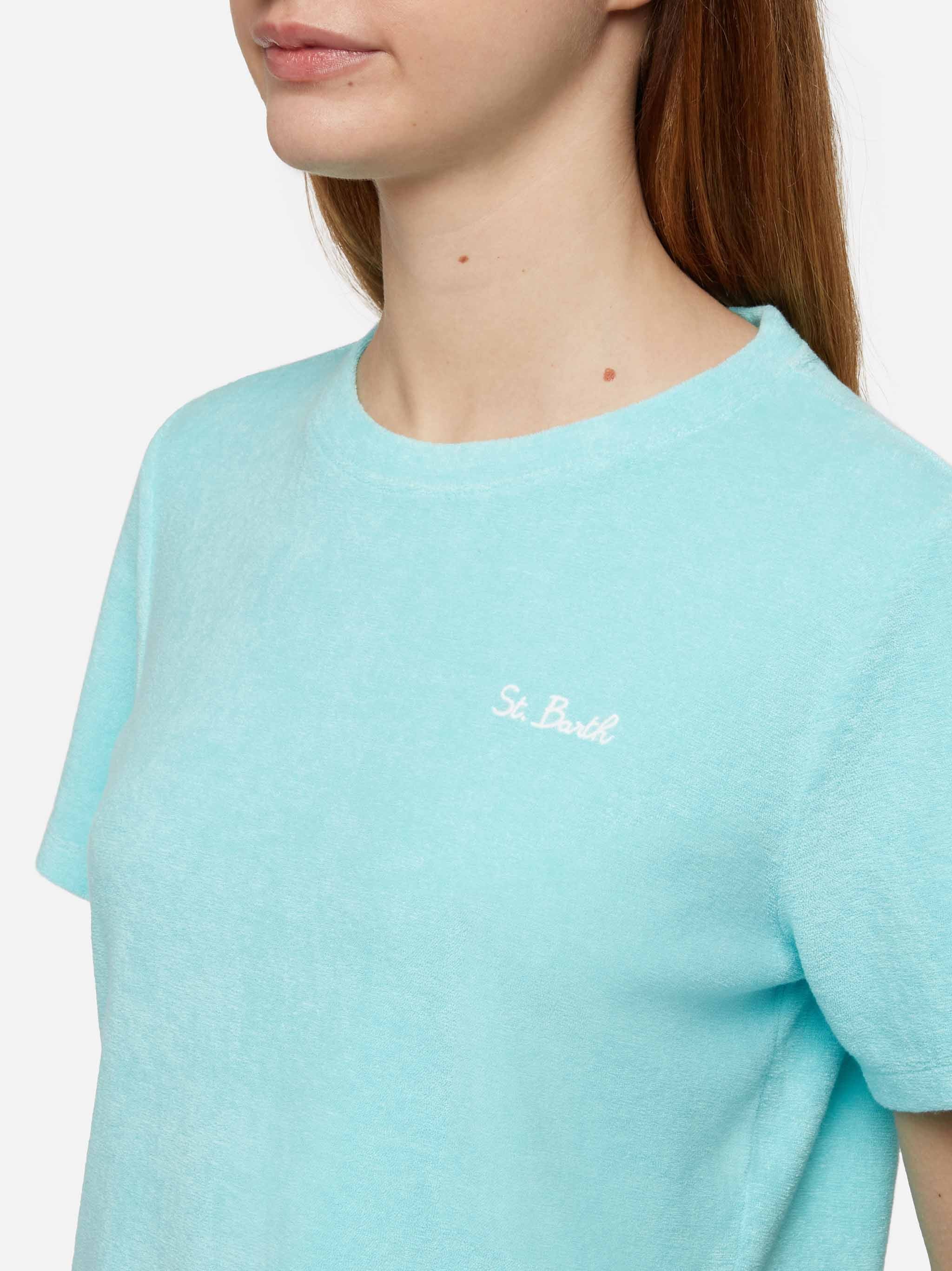 T-shirt in spugna di cotone verde acqua Aleja