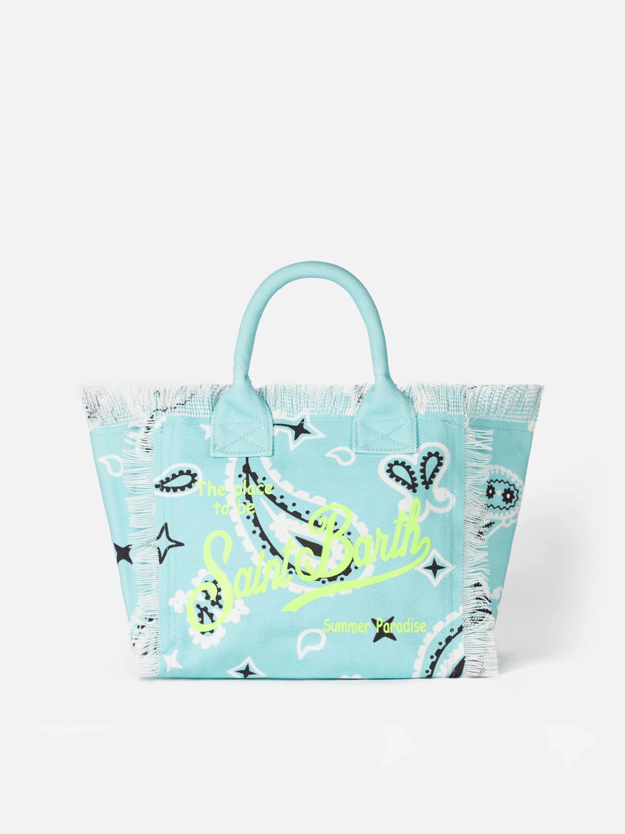 Borsa a mano Colette in canvas di cotone verde acqua con stampa bandan