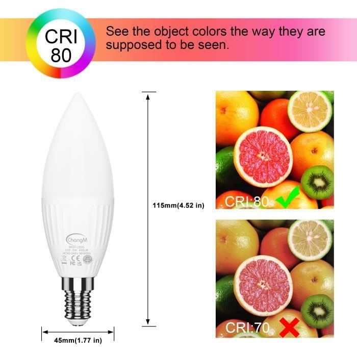 Paquete de 3 bombillas LED inteligentes WiFi, multicolor RGB E14 C37 5W 450LM, control remoto por smartphone