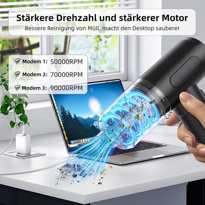 Soplador de aire comprimido - Soplador para PC - Batería de 6000 mAh - 3 velocidades - Potente removedor de polvo para PC, teclados y automóviles