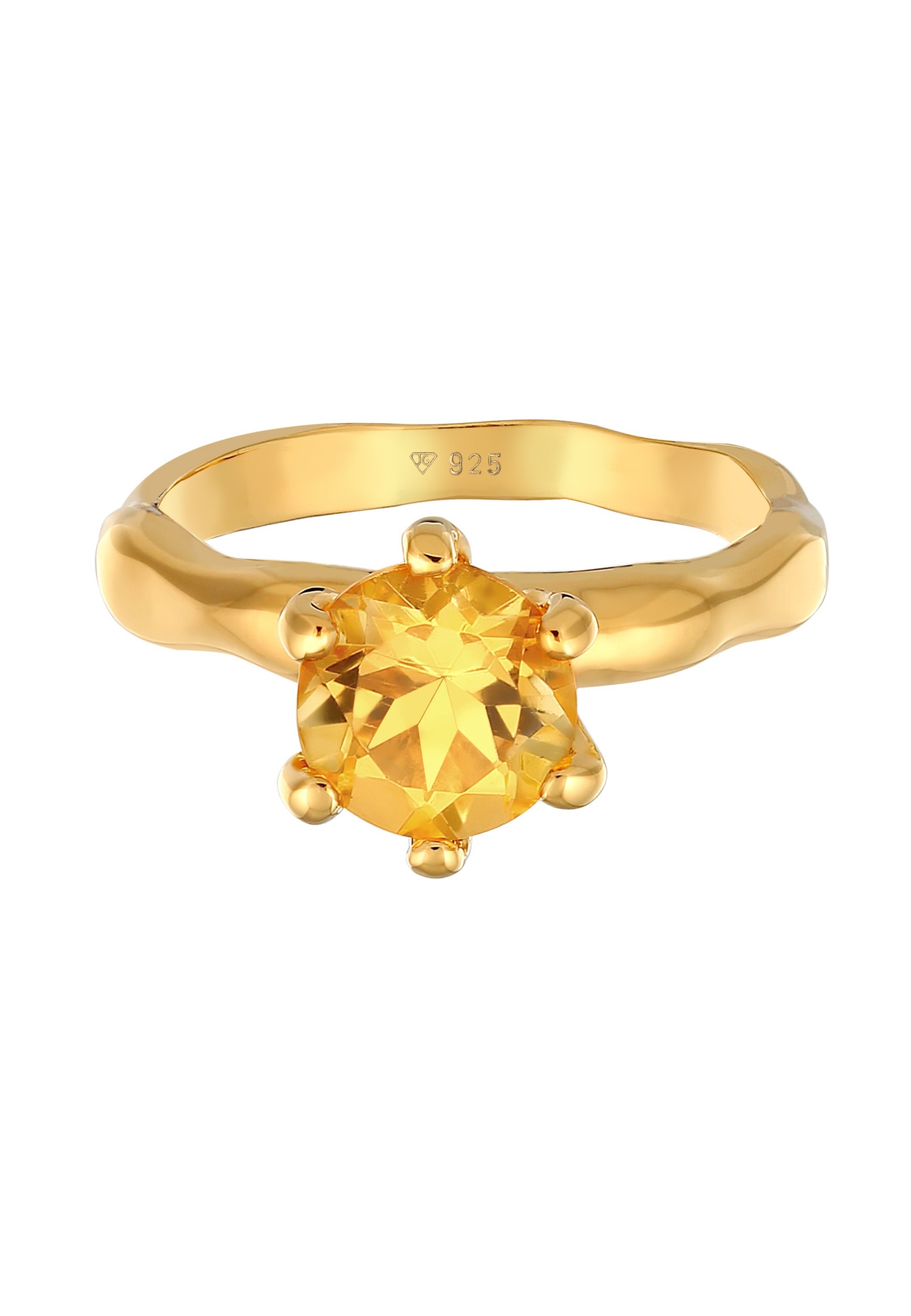 Elli Femmes fiançailles organique Solitaire avec pierre précieuse Citrine en argent sterling 925 plaqué or