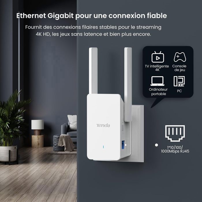 Ripetitore WiFi 6 Tenda A33 AX3000, Dual Band 2.4/5GHz, Porta Gigabit, 2 antenne da 5dBi, Modalità AP, LED intelligente, Copertura 150 m²