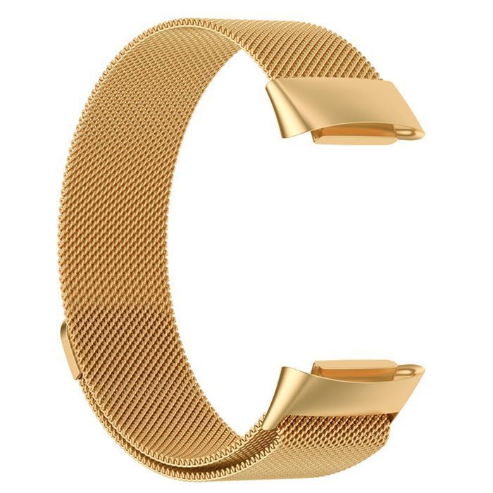Luxe Milanese armband van roestvrij staal, compatibel met de Fitbit Charge 5/6 activity tracker, elegante champagnekleurige afwerking.