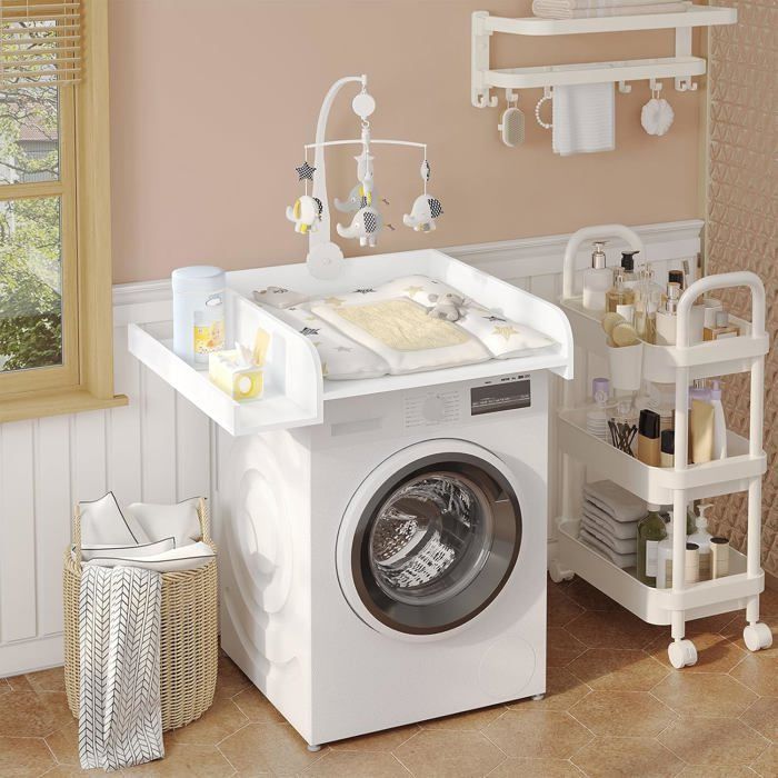Cambiador WOLTU para lavadora, tabla cambiador para bebés, con estante de almacenamiento, 80x70cm, blanco W0ETT0243