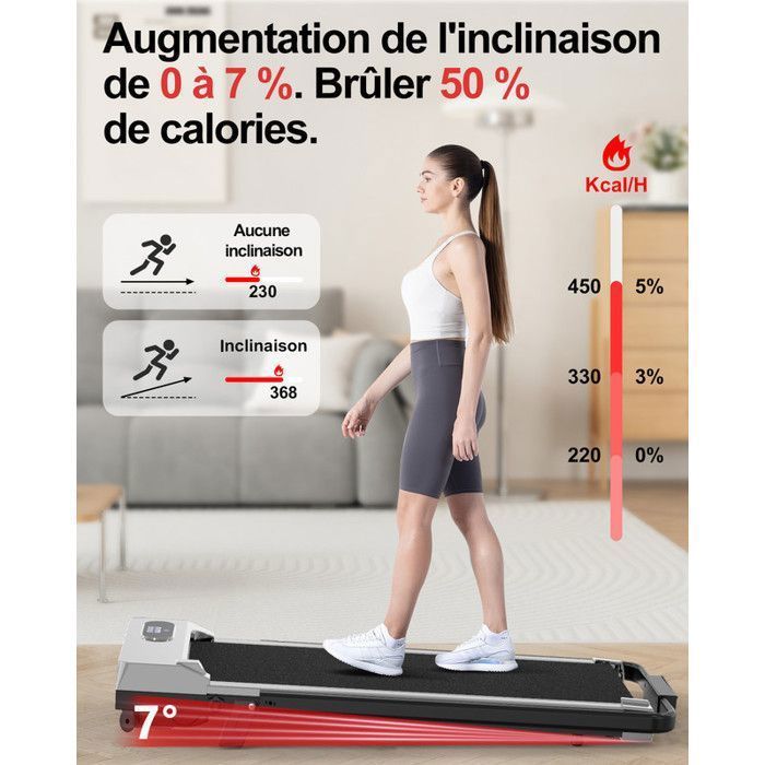 Cinta de correr plegable 4 en 1 con inclinación del 7% | 1-8 km/h | 2,5 CV | con mando a distancia y pantalla LCD | Carga máxima 120 kg | Plateada