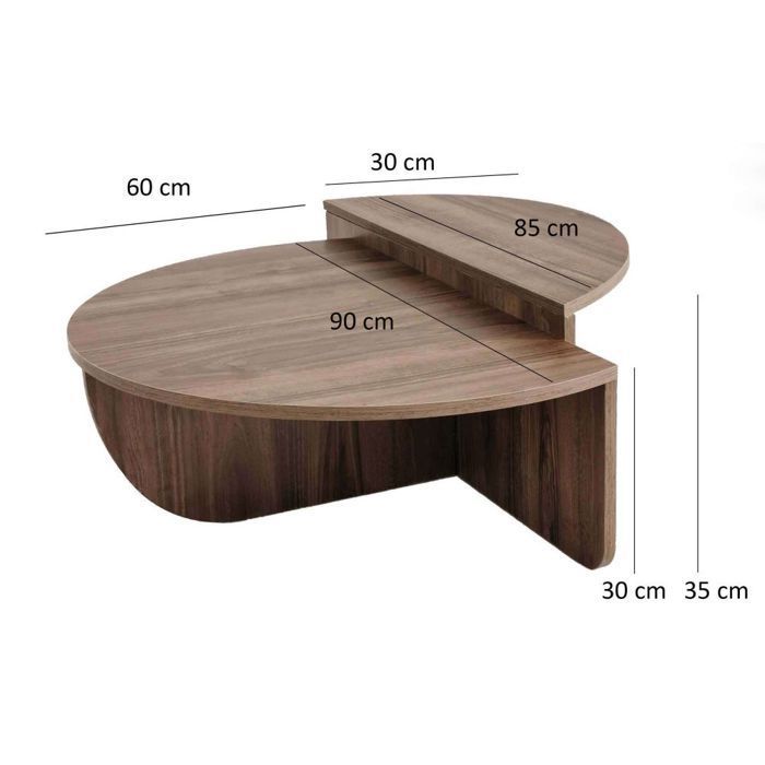 Set di 2 tavolini da caffè - Calicosy - Noce - Aloeva - 90 x 60 x 30 cm