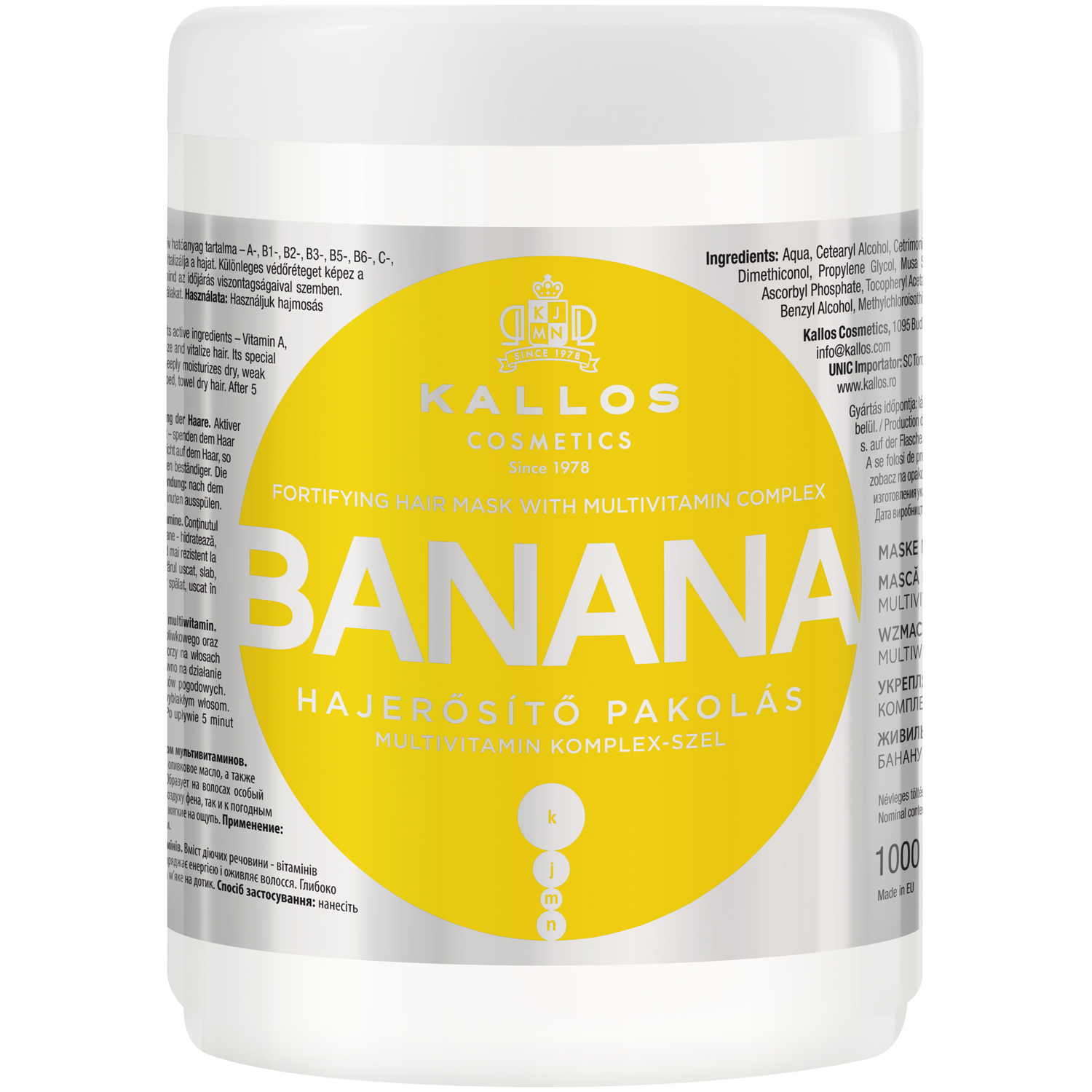 Mască de păr Kallos cu banane 1000 ml