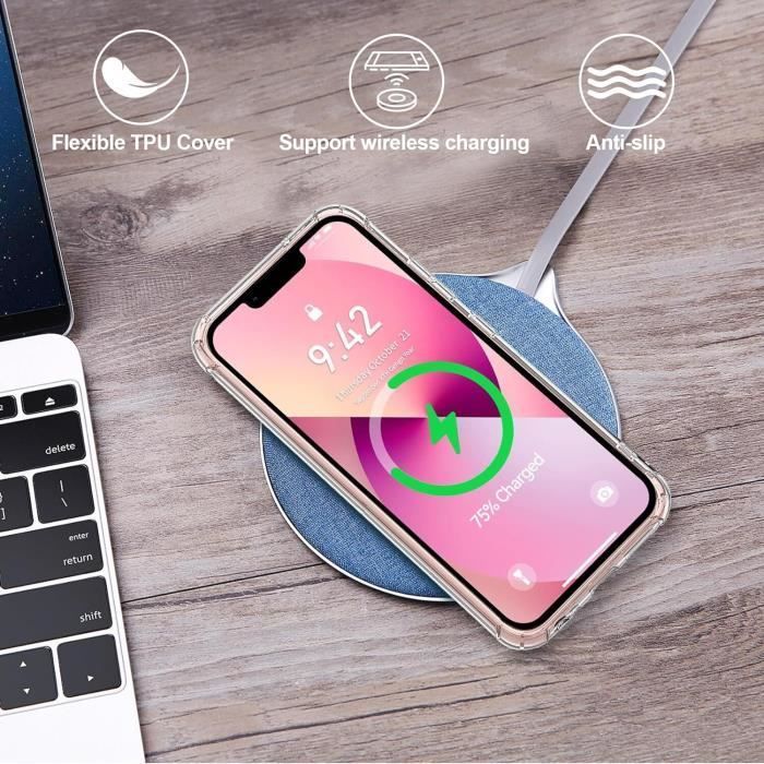 Coque pour iphone 14 et 2 vitres verre trempé + verre caméra Silicone transparent HD MASSILIA TECH