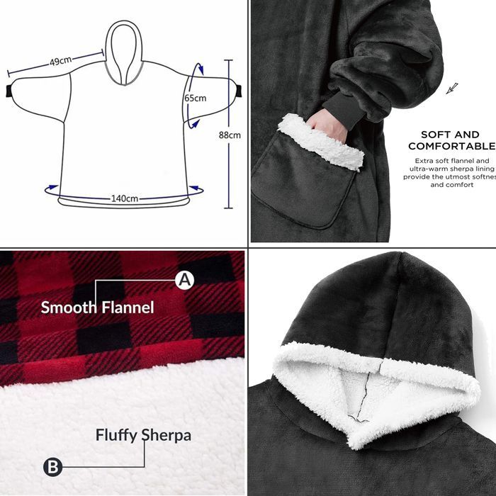 Manta con capucha para adultos, manta de forro polar tipo jersey para sofá con mangas, para hombre/mujer, con bolsillos, funda portátil para TV, invierno, 118 x 80 cm