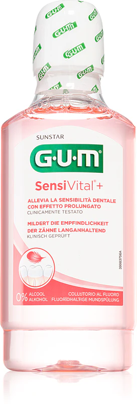 Enxaguante bucal GUM SensiVital para dentes sensíveis.