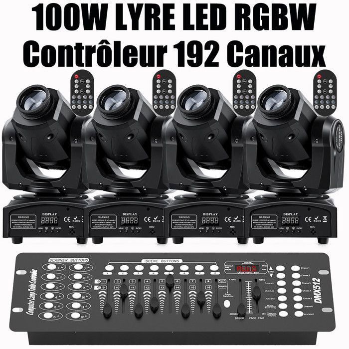 JAJALUYA Effetti di illuminazione per DJ da 150 W - Testa mobile LED RGBW DMX con gobo e fascio luminoso - Luce da palcoscenico con console a 192 canali - Confezione da 4