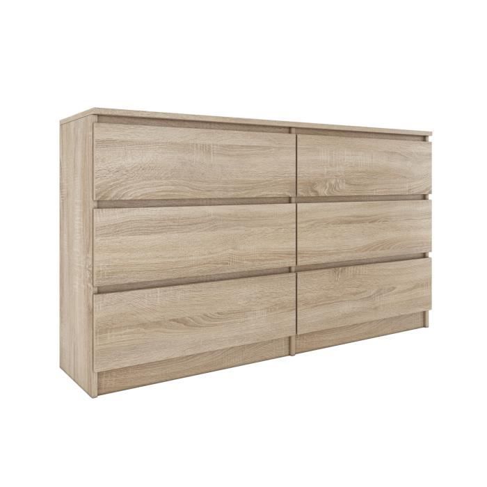 ASTER T6 - Commode chambre/bureau/salon 138x40x77 / 6 tiroirs - Meuble de rangement moderne Chiffonier Style Scandinave - Dressing