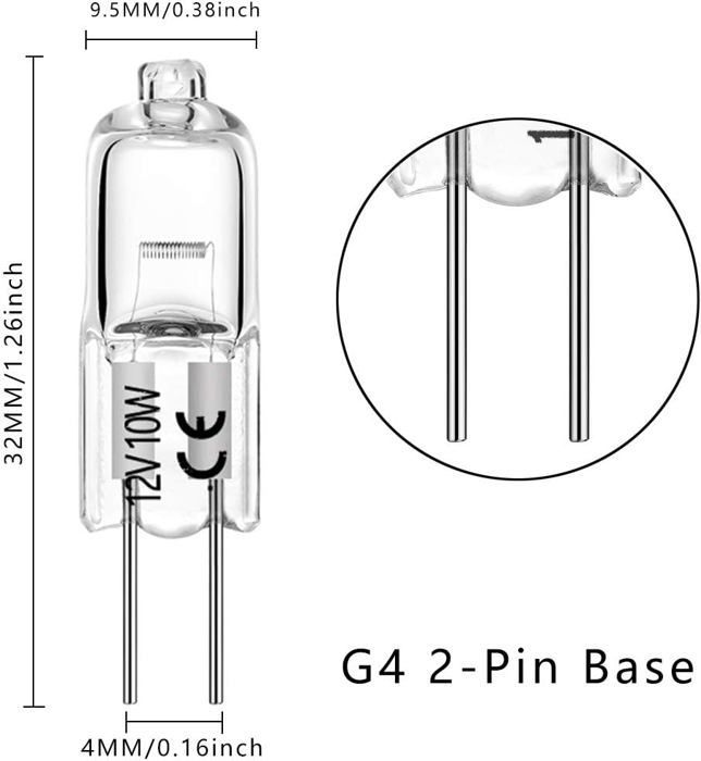 Bombillas halógenas de repuesto G4 de 10 W y 12 V, tipo T3 JC, con base de 2 pines, para riel de iluminación tipo disco debajo de gabinetes (paquete de 10).