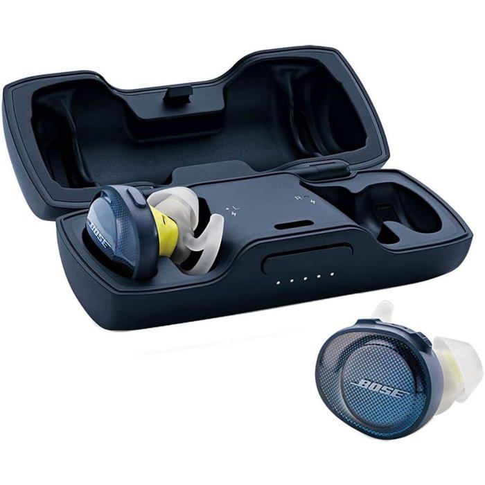 Auriculares inalámbricos Bluetooth Bose SoundSport Free con micrófono, color azul medianoche.