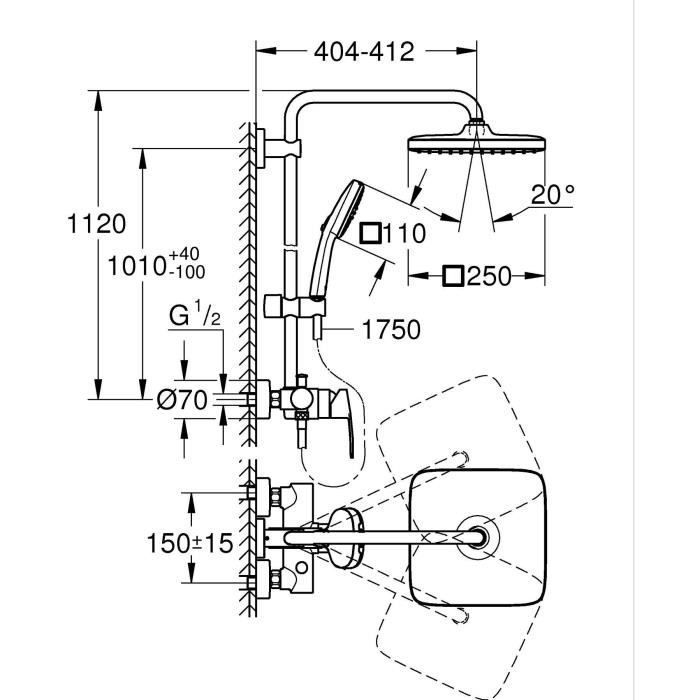 Columna de ducha con grifo monomando - Ahorro de agua - GROHE Vitalio Comfort 250 - Cromado - 26985001