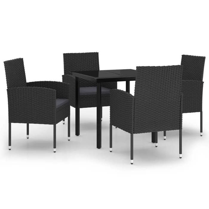Conjunto de comedor de jardín - vidaXL - 5 piezas - Negro - Resina de mimbre - Mesa 80x80x74 cm - Silla 52x56x88 cm