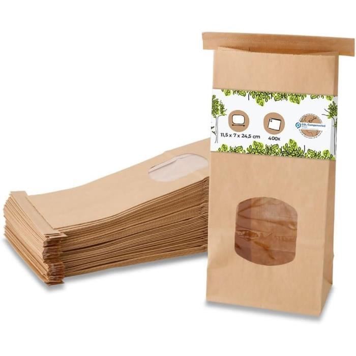 Bolsas de fondo plano - BIOXOYG - Talla XS - 500 unidades - Papel kraft marrón - Ventana de película de PP