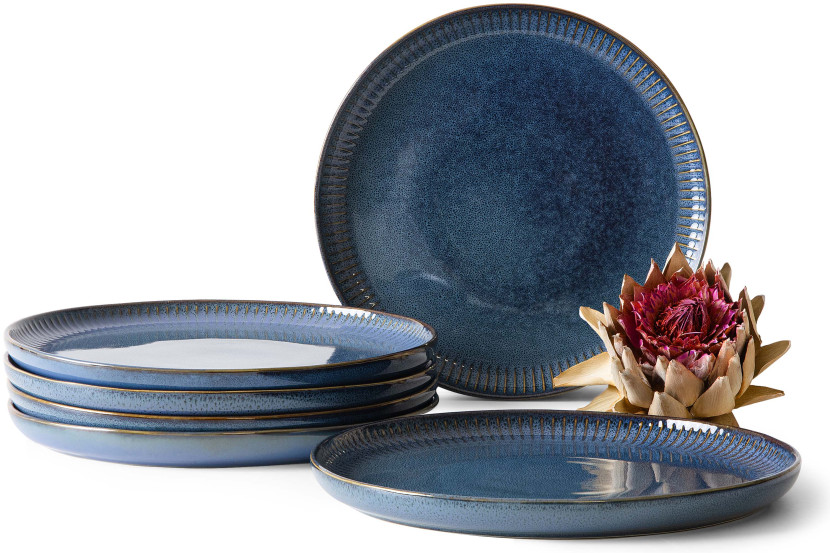 KONSIMO AD STRIPES zestaw talerzy obiadowych 6 szt, porcelana, granatowy
