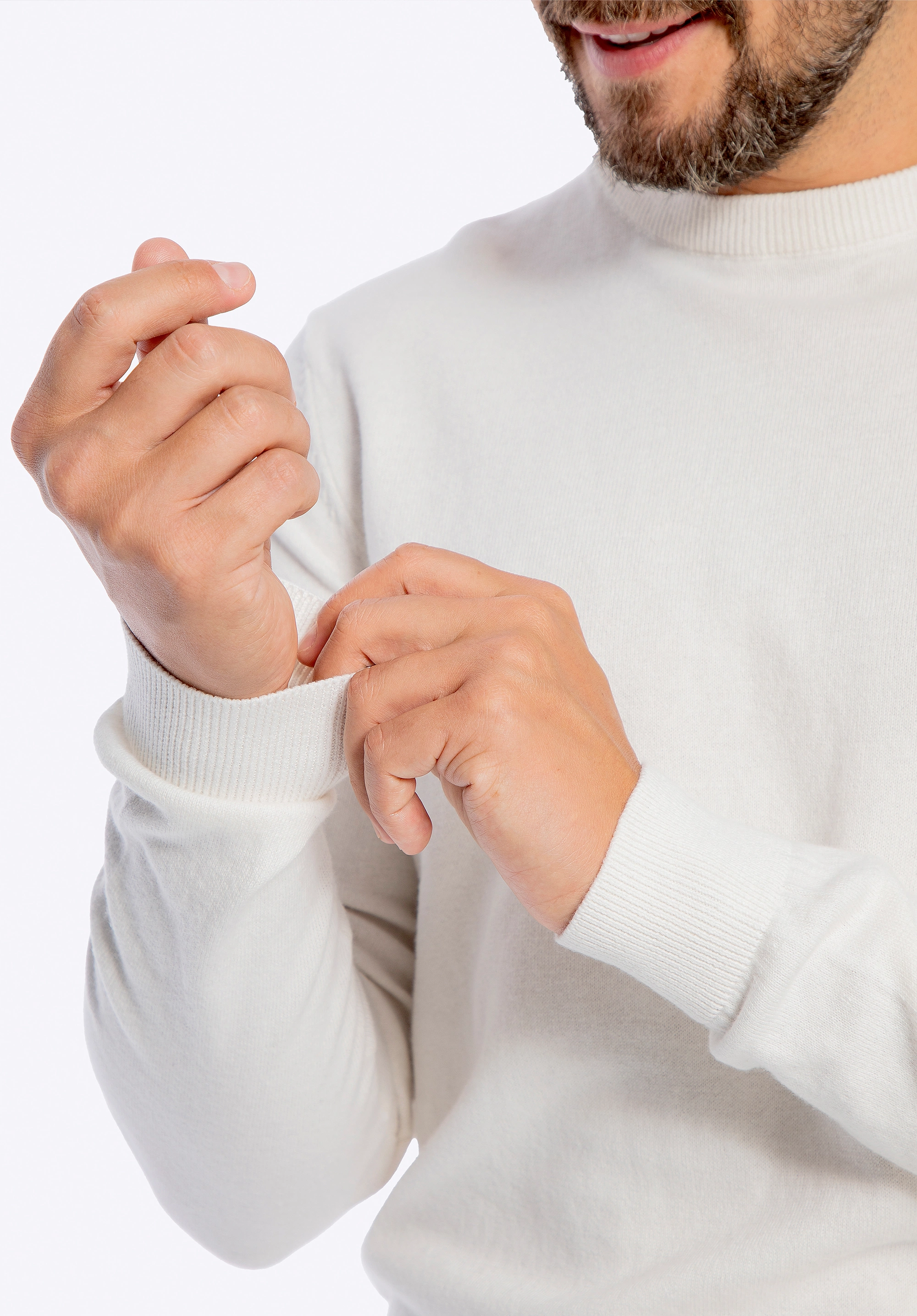 Sweter męski z bawełny z domieszką kaszmiru kremowy
