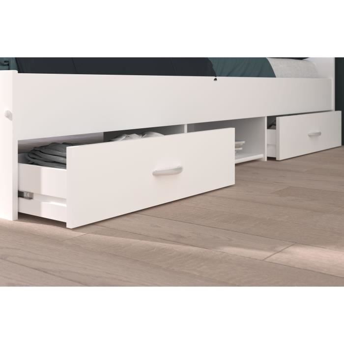 Cama para adultos ZODIAC 140x190 cm - 2 cajones y 1 nicho - Contemporánea - Blanco mate