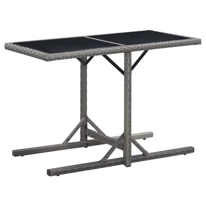 Mesa de jardín vidaXL color antracita, 110x53x72 cm, cristal y resina tejida.