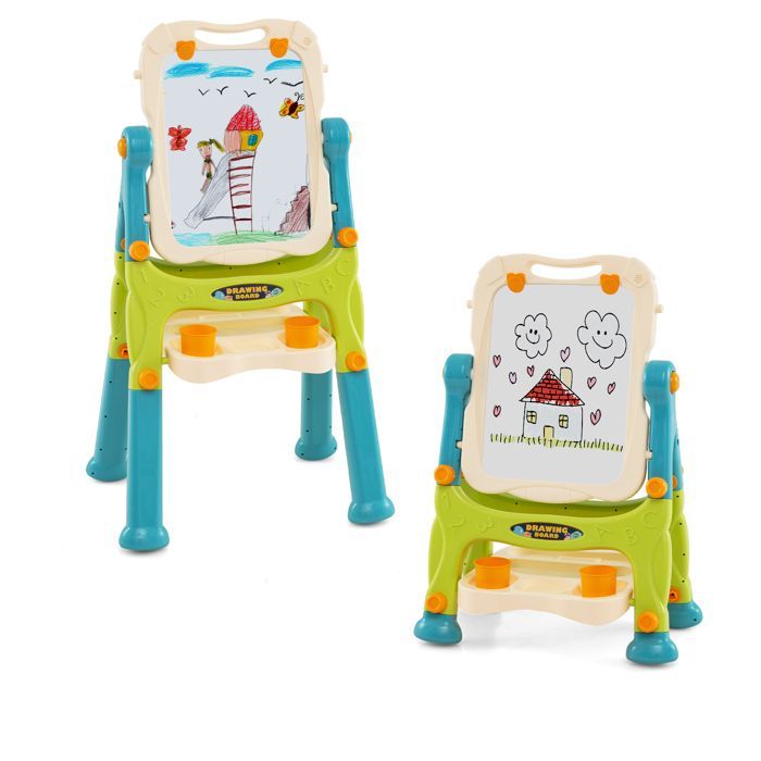 GIANTEX Chevalet pour Enfants 3+ Ans, Tableau Magnétique Double Face Rotatif & Amovible, Hauteur Réglable, 57x33x81cm, Vert