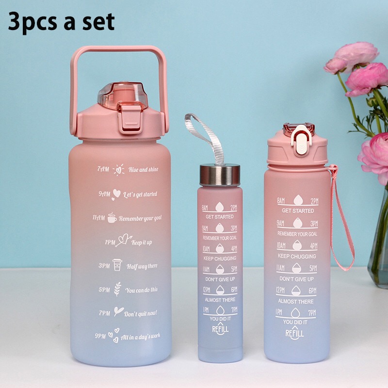 Gourde de sport (lot de 3) - Gourde motivante pour homme et femme - 2000 ml, 900 ml, 280 ml - Gobelets d'été portables et réutilisables