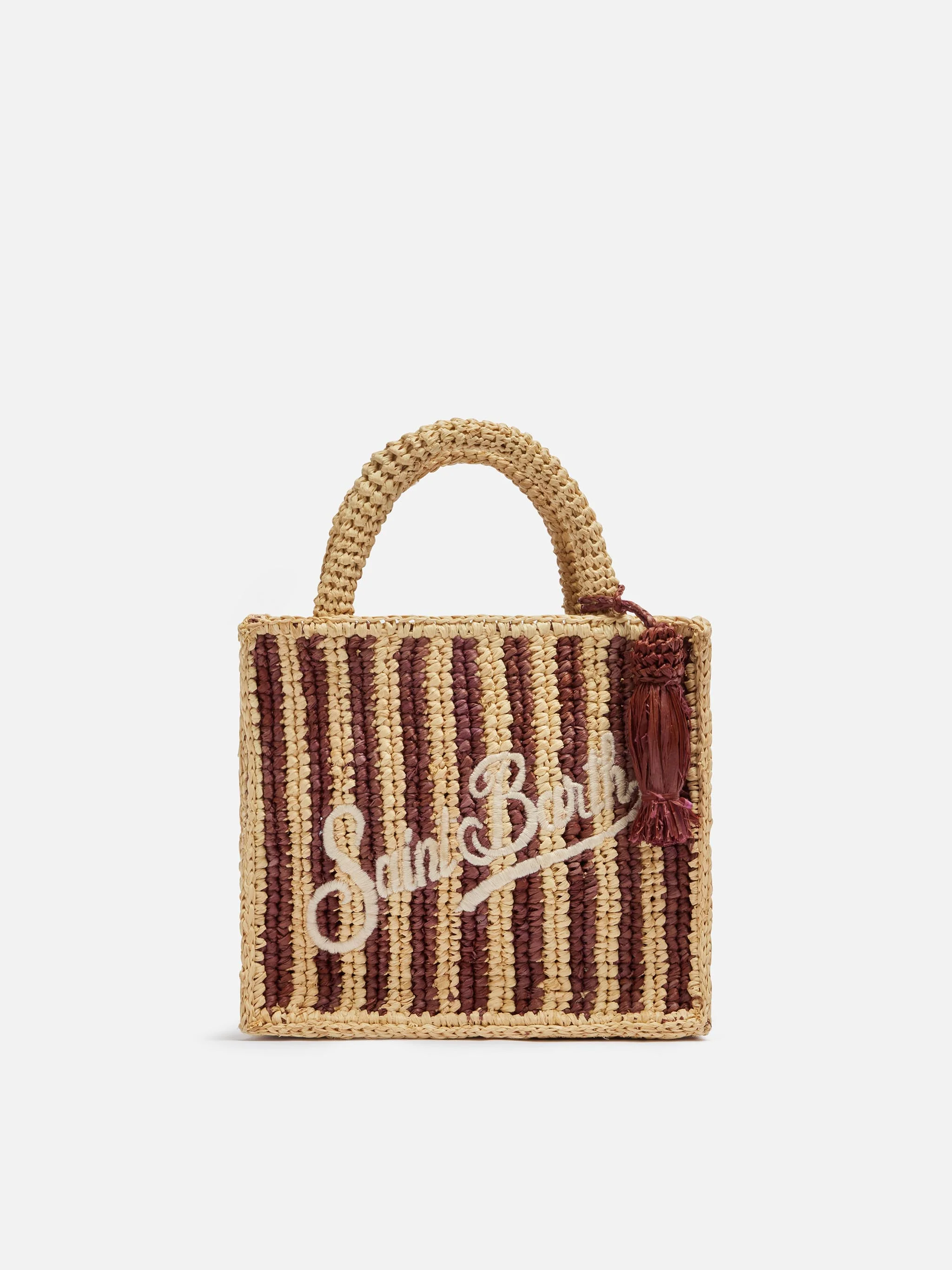 Mini toilettasje van raffia met gestreepte print