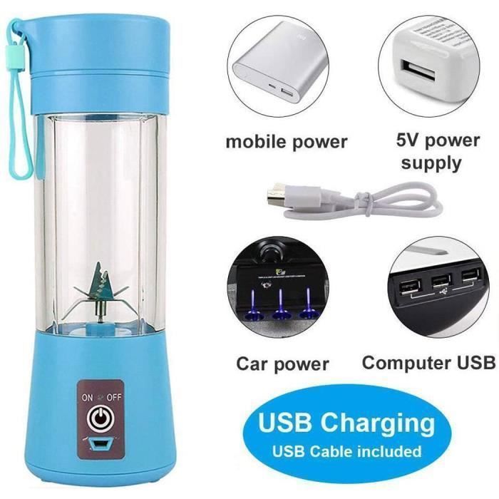 Mixeur Portable - HEYZOEY - Mini Blender - 6 Lames - Rechargeable USB - Couleur Bleu