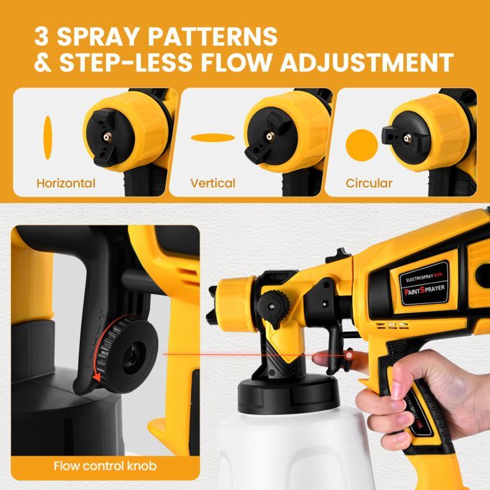 Pistola a spruzzo per verniciatura, pistola a spruzzo elettrica HVLP da 650 W, 4 ugelli in rame e 3 tipi di getto, serbatoio da 1400 ml, per la casa e i mobili.