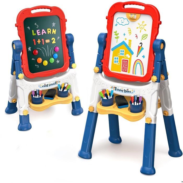 Caballete de pintura infantil, lienzo infantil de doble cara, patas ajustables, lienzo magnético para niños y niñas.