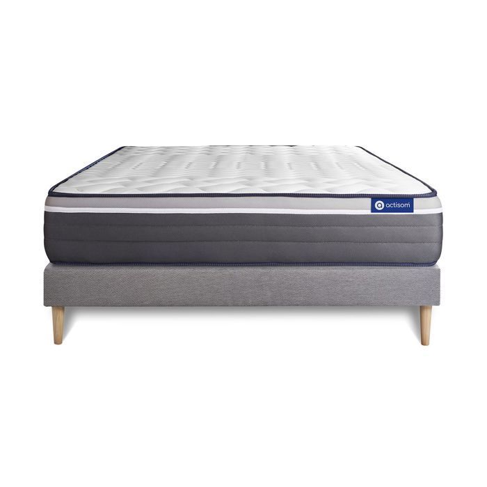 Mattress and bed base set 140x190 cm - Grey bed base (assembly required) - Actilatex Plus