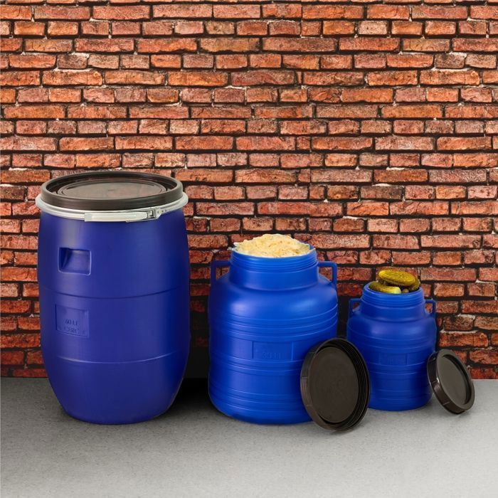 Butoi din plastic HDPE alimentar Garronda, 30 de litri, albastru, cu sistem de colectare a apei de ploaie, pentru grădină, GD-0078