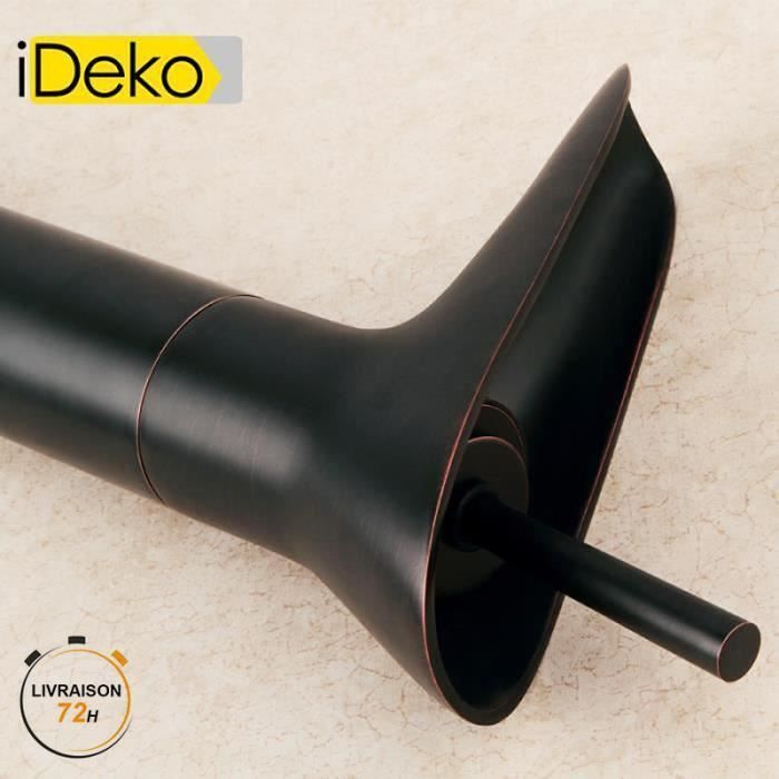 iDeko® Robinet Mitigeur lavabo cascade salle de bain Noir avec Flexible (Haut)