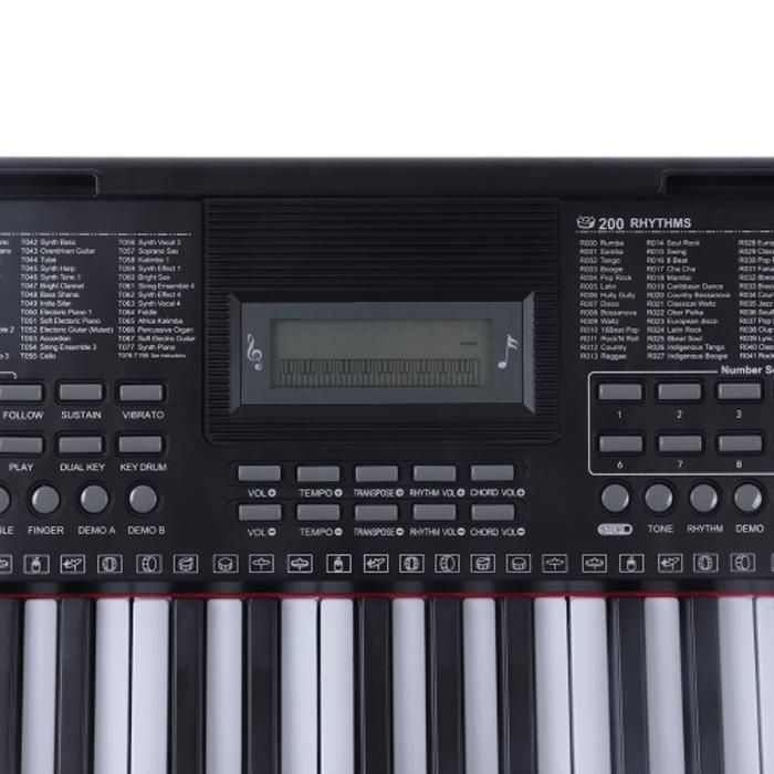 Teclado de piano electrónico portátil de 61 teclas con pantalla LCD, 300 ritmos y 300 sonidos.