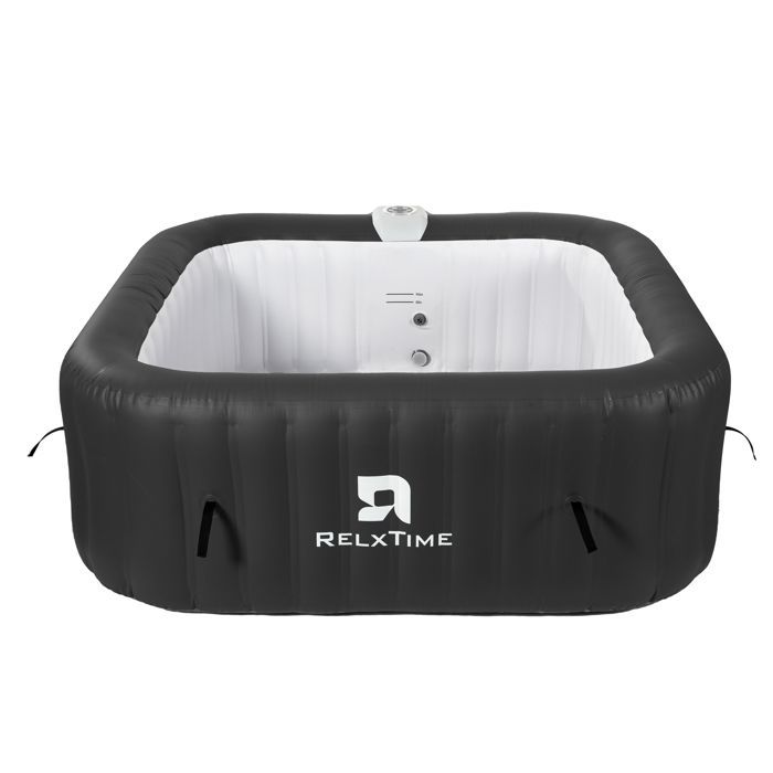 Spa hinchable RELXTIME para 6 personas - Cuadrado - 130 microchorros - Temperatura hasta 40 °C - Negro