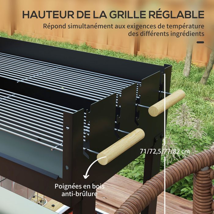 Outsunny - Barbecue à charbon - Métal - 113x53.5x82.5cm - Noir