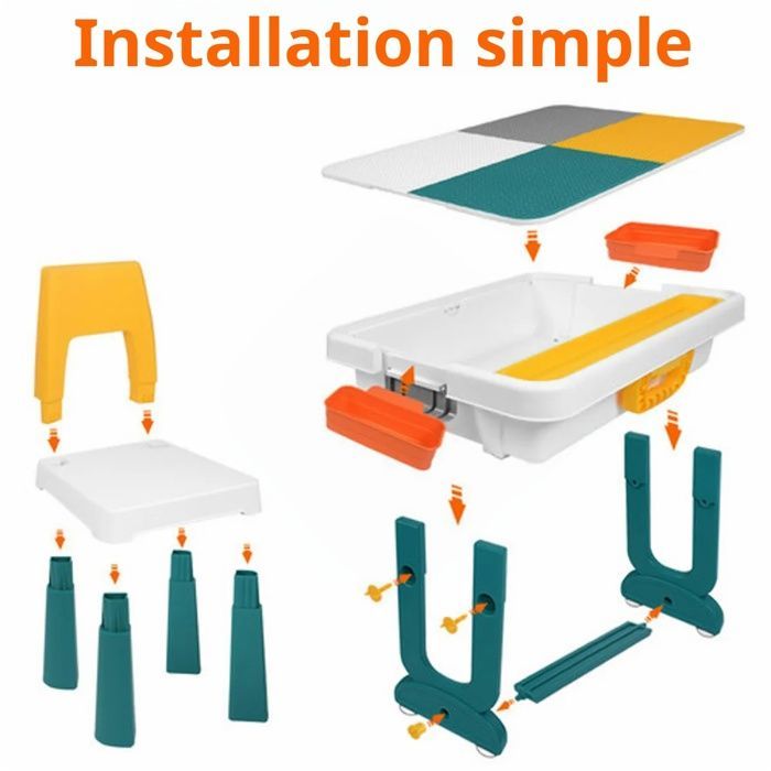 Table d'activités - LARS360 - Multifonctionnelle - 1 Table + 2 Chaises - 300 Blocs - Sécurisée