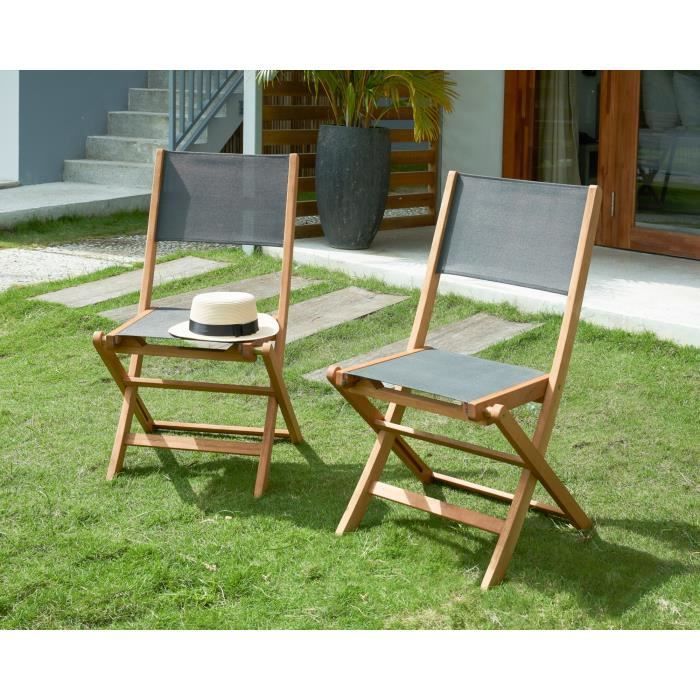Juego de 4 sillas plegables de jardín en madera de acacia con certificación FSC - EDEN - Asiento de textileno - Gris - 58 x 58 x 90 cm