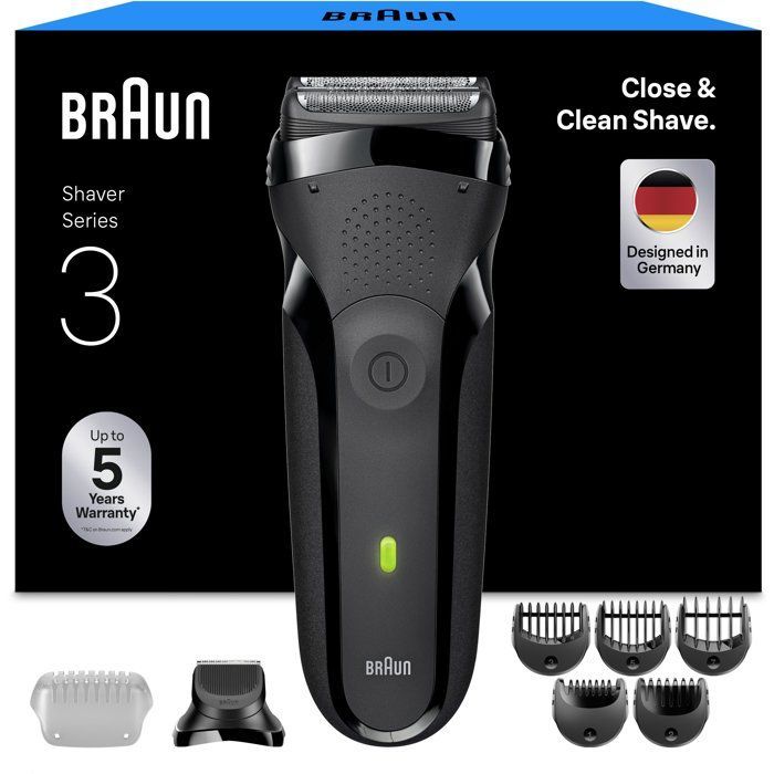 BRAUN Series 3 Elektrorasierer – Schwarz – 30 Minuten Akkulaufzeit – 5 Minuten Schnellladung