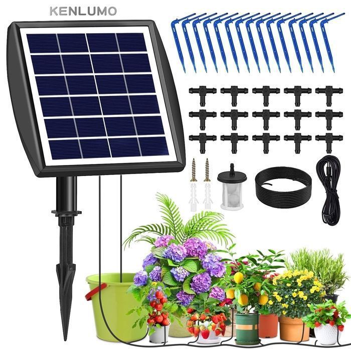 KENLUMO Solar Powered Automatic Drip Irrigation Kit - 15m Hose for Garden