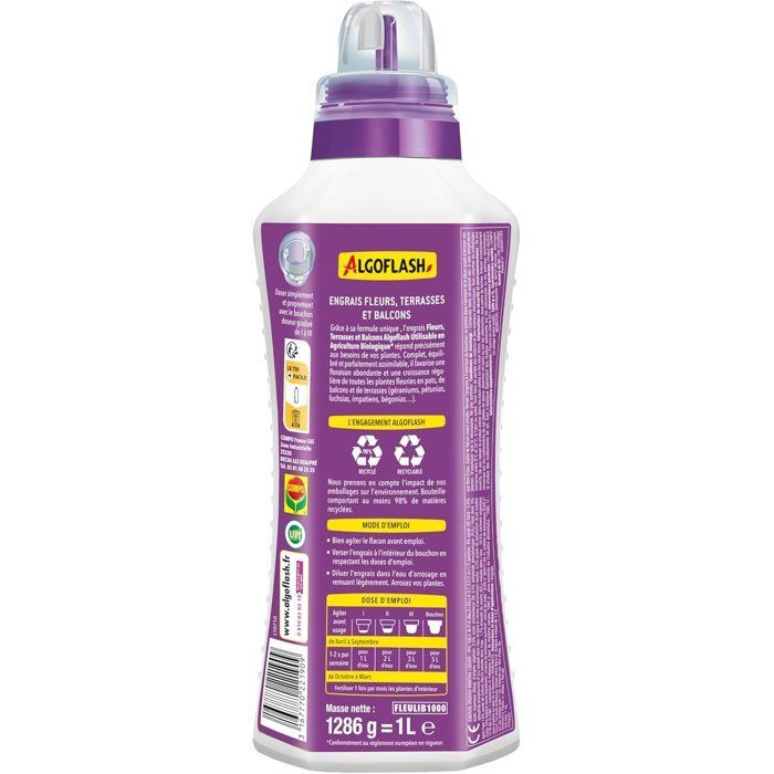Fertilizzante per fiori - ALGOFLASH - Fiori, terrazze e balconi - 1 L - UAB