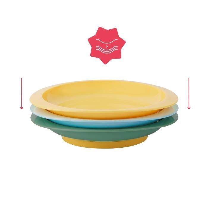 Juego de 3 platos para bebé BADABULLE antideslizantes e irrompibles, aptos para microondas, a partir de 12 meses.