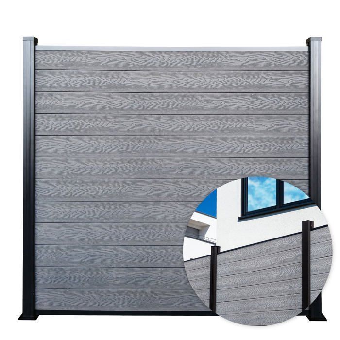 Fence kit, solid slats, complete kit, 1.80 m x 1.80 m, 21 mm thick, Ash grey