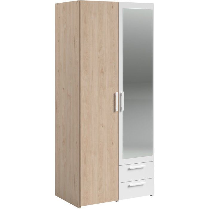 Armario VARIA - Acabado en roble y blanco - 2 puertas - Espejo - Ancho 80,7 x Profundidad 51,7 x Alto 185 cm - PARISOT