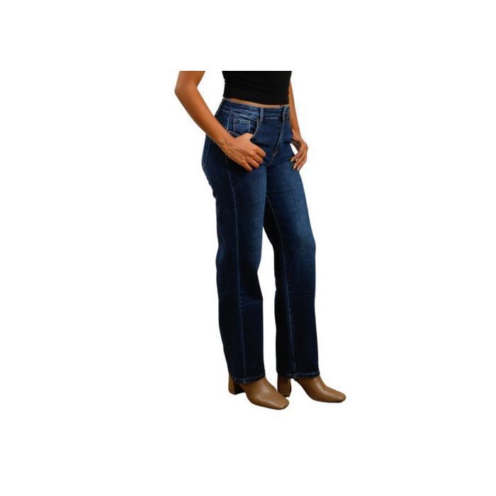 Jean Femme - Wide Leg - Taille Haute - Confort - Bleu - Grande Taille
